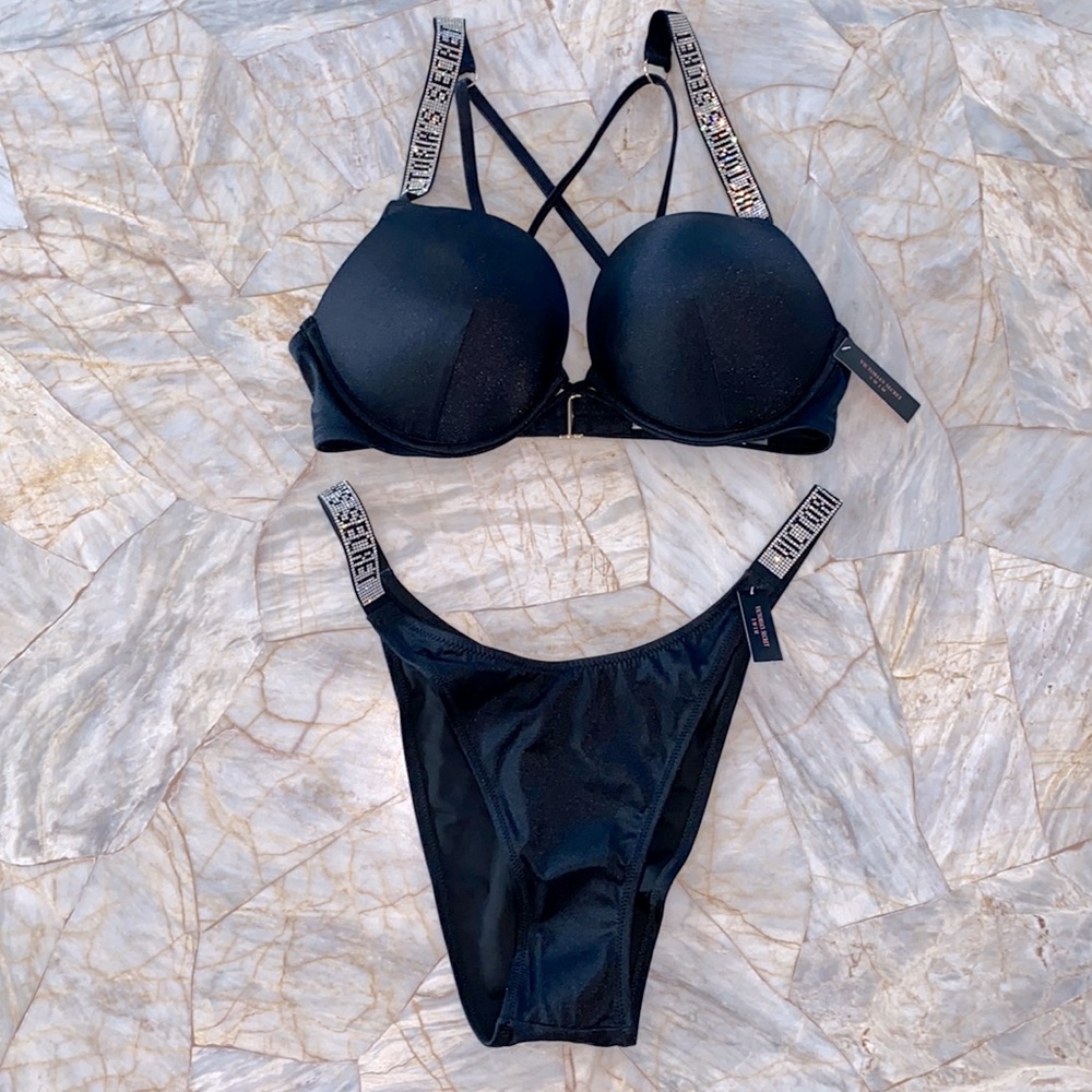 36C Large SHINE‎ STRAP BOMBSHELL ADD 2 CUPS SWIM TOP LOGO CRYSTALS Swim